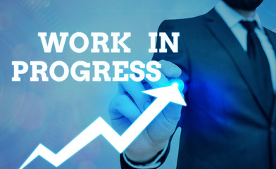 Writing note showing Work In Progress. Business concept for unfinished project that still added to...