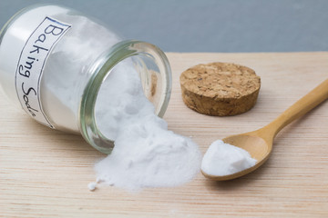 baking soda on wooden table