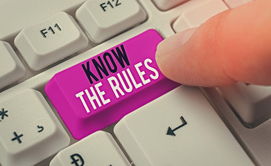 Handwriting text Know The Rules. Conceptual photo set explicit or regulation principles governing...