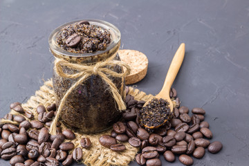 Coffee body scrub in glass jar