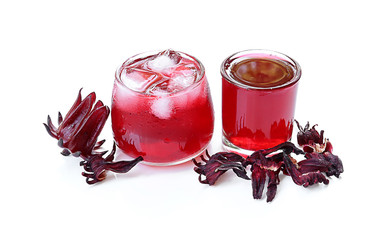 Roselle juice isolated on a white background