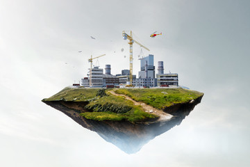 Industrial power plant with smokestack