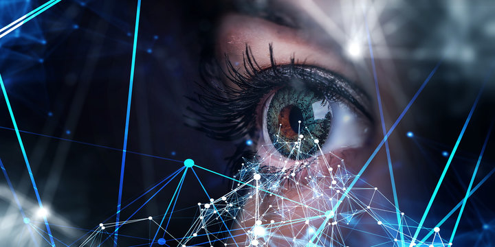 Close up of woman eye in process of scanning