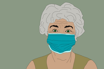 illustration grandmother. Medical masks. Coronavirus. Protection.
