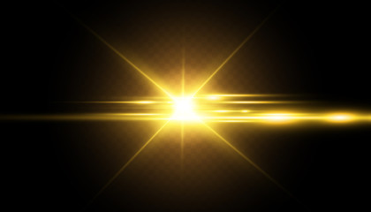 Transparent glow light effect. Star burst with sparkles. Gold glitter