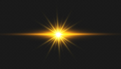 Transparent glow light effect. Star burst with sparkles. Gold glitter