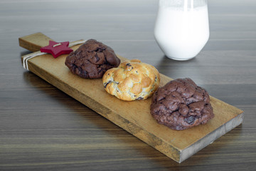 Chocolate cookies on wooden table