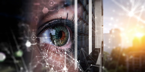 Close up of woman eye in process of scanning