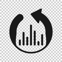 Growing bar graph icon in flat style. Increase arrow vector illustration on white isolated background. Infographic progress business concept.