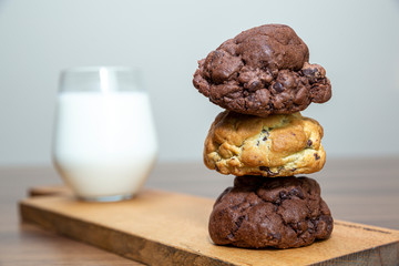 Chocolate cookies on wooden table