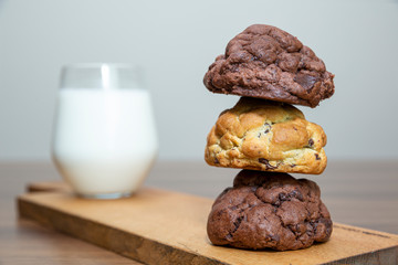 Chocolate cookies on wooden table