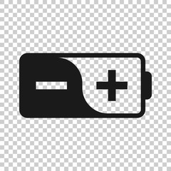 Fototapeta premium Battery charge icon in flat style. Power level vector illustration on white isolated background. Lithium accumulator business concept.