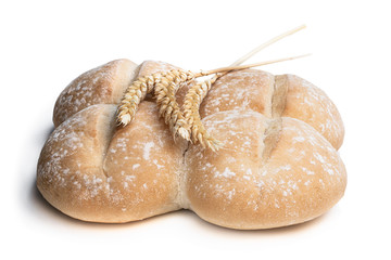 Wheat bread rolls with ears isolated on white