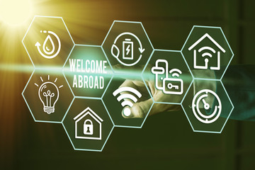 Conceptual hand writing showing Welcome Abroad. Concept meaning something that you say when someone...