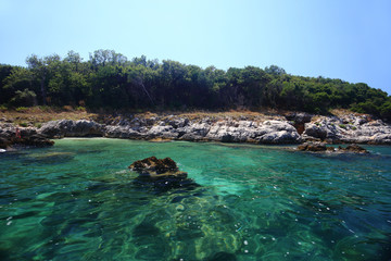  Island in Albania. Blue water.
