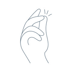 Easy or Ok sign, at the click of your fingers. Hand gesture with snapping fingers. Flat liner vector icon illustration on white.