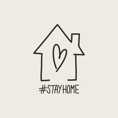 Stay home lettering typography poster with text for self quarine times. Hand letter script motivation sign catch word art design. Vintage style illustration for social media