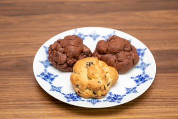 Chocolate cookies on wooden table
