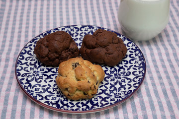 Chocolate cookies on wooden table