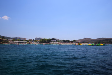Fototapeta na wymiar Island in Albania. Blue water.