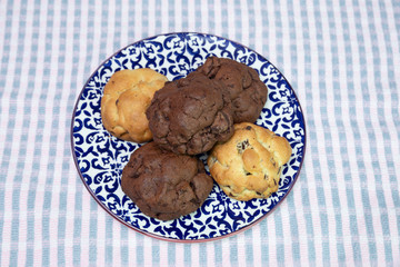 Chocolate cookies on wooden table