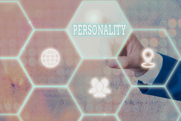 Writing note showing Personality. Business concept for combination characteristics that form...