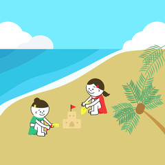 海　砂遊び　女の子たち