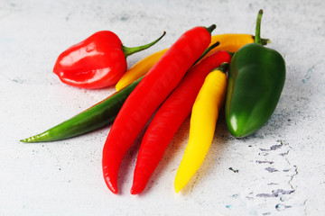 Different types of hot spicy pepper