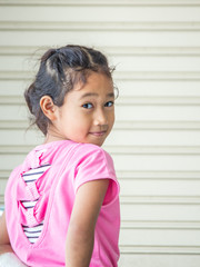 An Asian girl wears a mask to protect the corona virus.