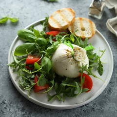 Homemade burrata cheese salad with tomatoes