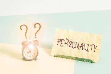 Conceptual hand writing showing Personality. Concept meaning combination characteristics that form...