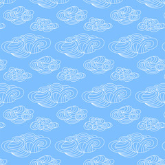Seamless hand drawn Cartoon clouds background. Vector blue sky
