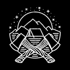 Camping mountain nature line graphic illustration vector art t-shirt design
