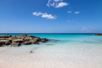Fototapeta na wymiar Rocks in the ocean, off the Caribbean island of Barbados