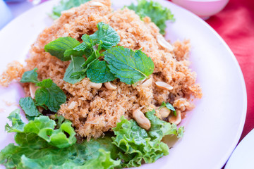 Crispy catfish salad with bean and vegetable.thai food