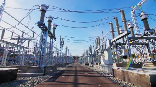 motion along powerful electrical transmission substation