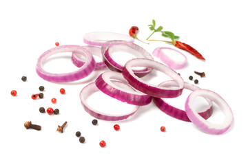 Sliced Red Onion or Purple Onion Rings Isolated