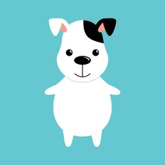 Cute funny puppy dog in in cartoon style isolated on blue background. Kawaii illustration