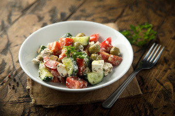 Healthy homemade Greek salad with Feta cheese