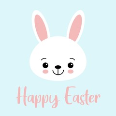 Happy Easter Bunny Vector illustration. Cute Rabbit cartoon character on blue background