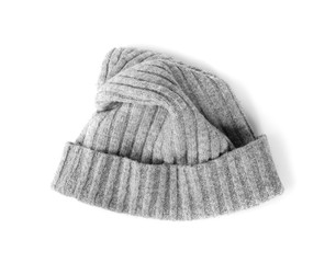 Grey Winter Cap or Beanie Isolated on White Background