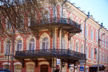 Balcony of an old building with patterned lattice
