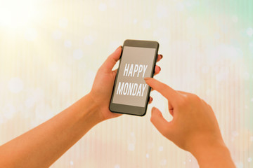 Word writing text Happy Monday. Business photo showcasing telling that demonstrating order to wish...