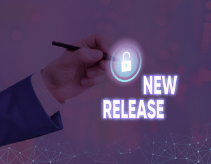Word writing text New Release. Business photo showcasing announcing something newsworthy recent...