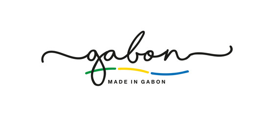 Made in Gabon handwritten calligraphic lettering logo sticker flag ribbon banner