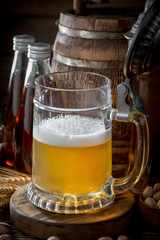 Light beer in a glass on the table