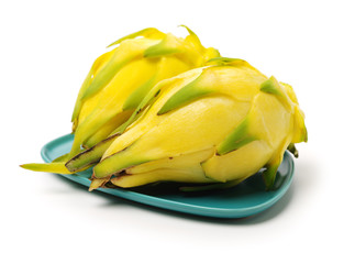 fresh dragon yellow shell fruit on white background