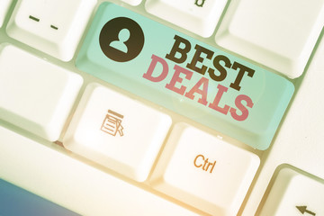 Conceptual hand writing showing Best Deals. Concept meaning very successful transaction or business...
