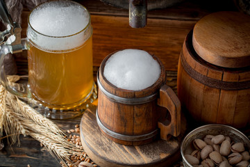 Light beer in a glass on the table