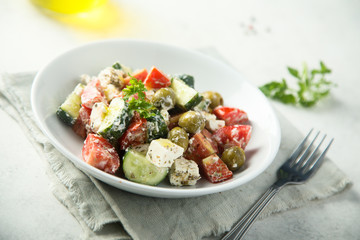 Healthy homemade Greek salad with Feta cheese